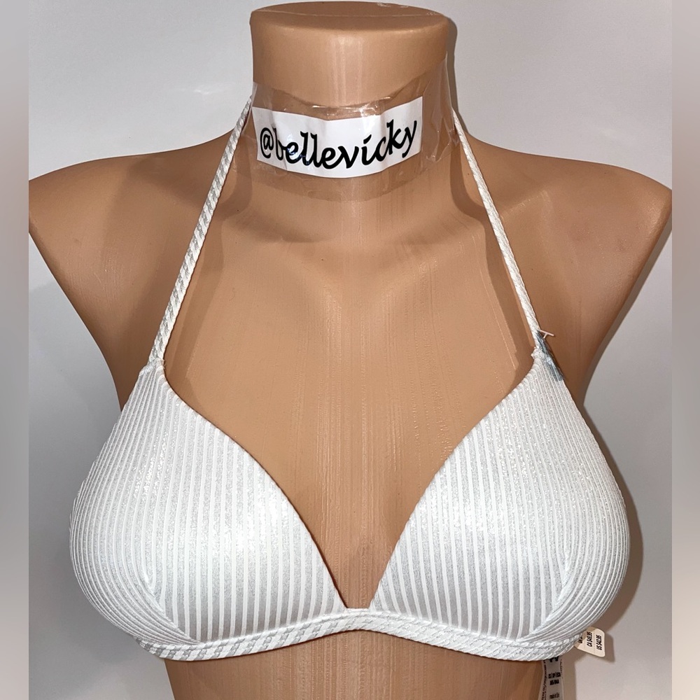 NWT PINK Victoria’s Secret Push Up Triangle Bikini Top XS $42 White Silver E109